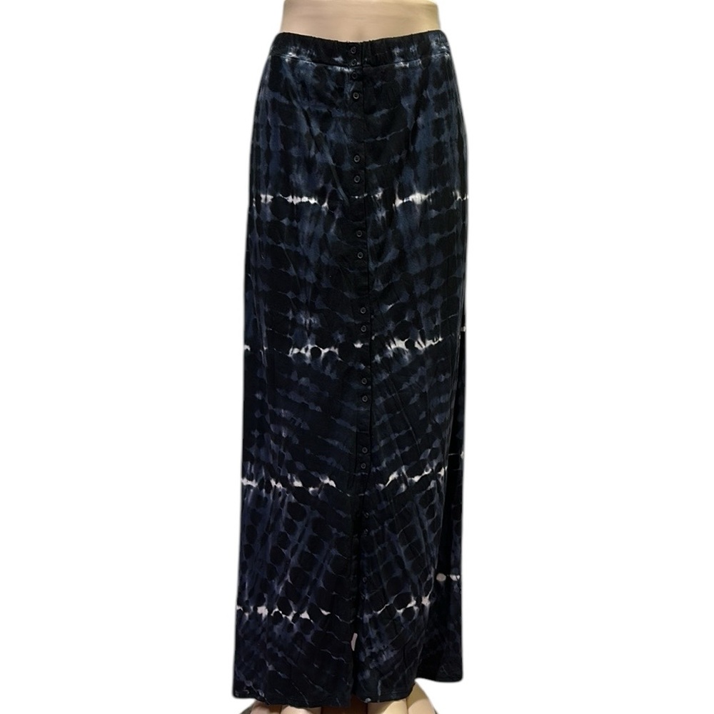Ruff Hewn Cotton Tie Dye Full Button Front Maxi Skirt Black Blue White Womens M